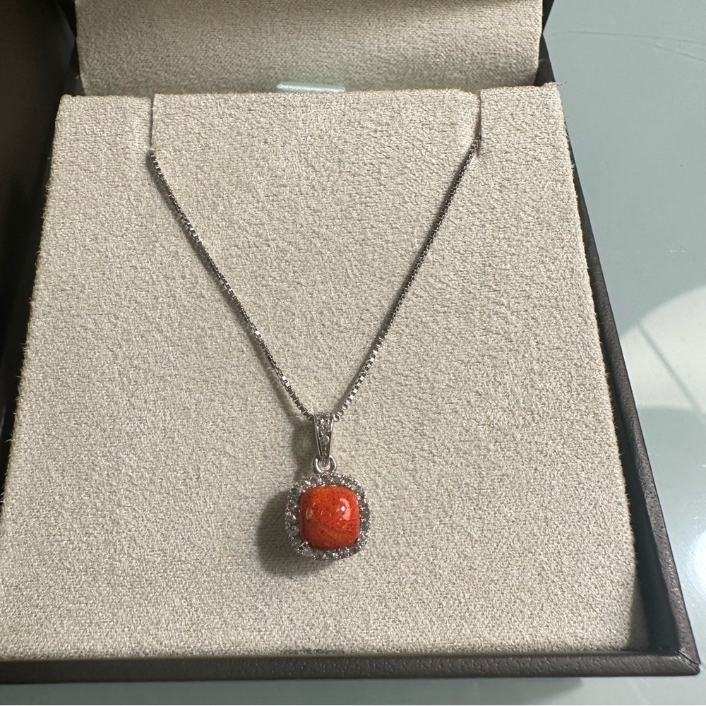 NWOT Ross-Simons Coral Pendant with .20 ct. t.w. White Topaz in Sterling Silver - Picture 6 of 8